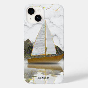 Stylische moderne Yacht-Segel-Goldmarmor-Name Case-Mate iPhone 14 Hülle
