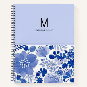 Stylische Monogram Blue Shades Floral Blume Notizbuch