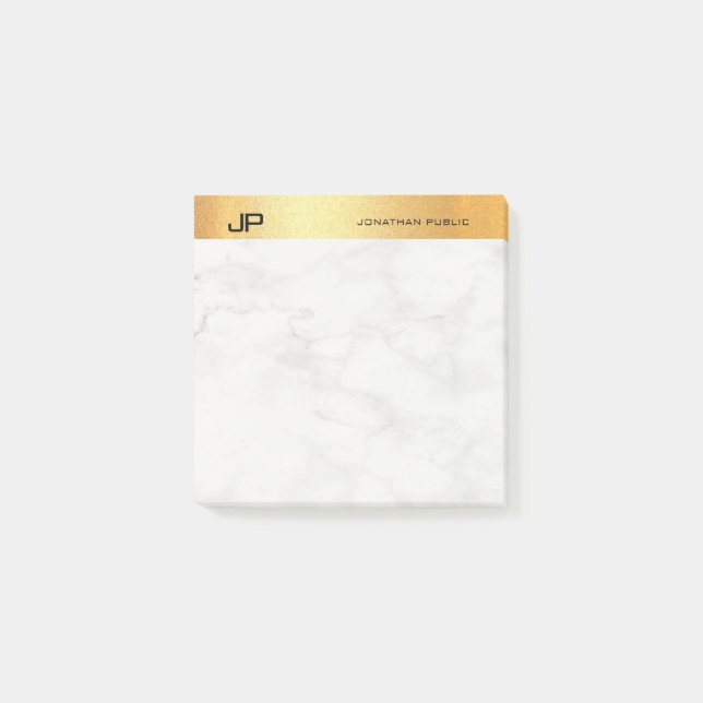Stylische Monogram Gold Marble Einfache Vorlage Post-it Klebezettel (Vorderseite)