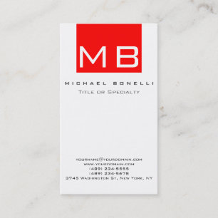 Stylische Monogram White Red Vertical Business Car Visitenkarte