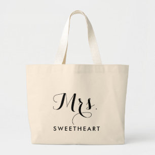 Stylische Mrs. & Name Text Jumbo-Tasche für Bräute Jumbo Stoffbeutel