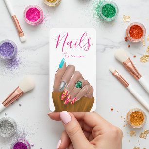 Stylische Nageltechnikerin Moderne Maniküre-QR-Cod Visitenkarte