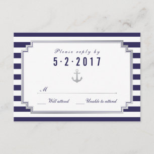Stylische Nautical Custom Navy White RSVP Karte