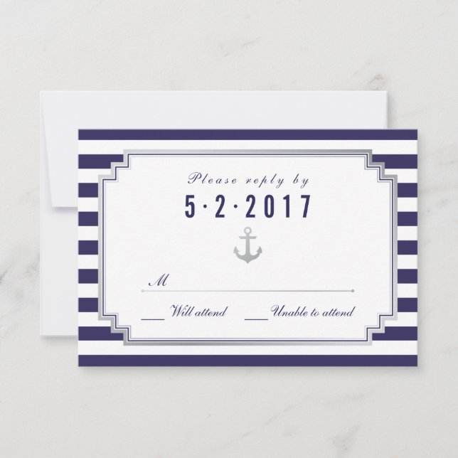 Stylische Nautical Custom Navy White RSVP Karte (Vorderseite)