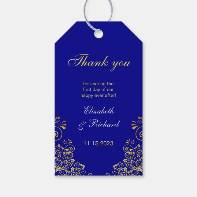 Stylische Navy Blue Gold Script Hochzeit Vielen Da Geschenkanhänger (Vorderseite)