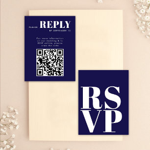 Stylische Navyblaue RSVP-Karten mit QR-Code für di RSVP Karte