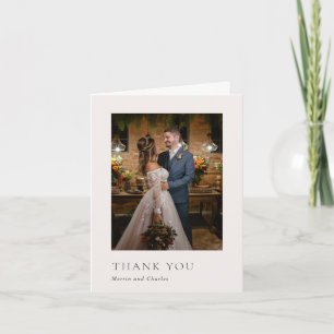 Stylische Neutrale Foto Moderne Hochzeit Dankeskarte