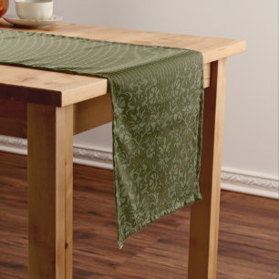 Stylische Olive Green Damask Kurzer Tischläufer