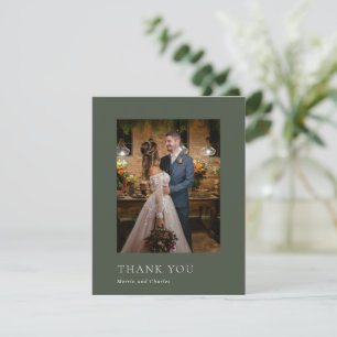 Stylische Oliven-Grün-Foto-Moderne Hochzeit Dankeskarte