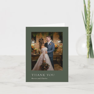 Stylische Oliven-Grün-Foto-Moderne-Hochzeit Dankeskarte