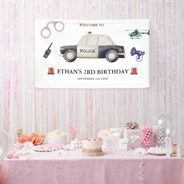 Stylische Polizei Kindergeburtstag Banner (Party)