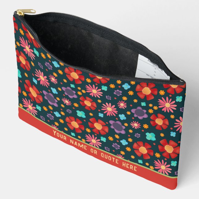 Stylische Red Floral Muster Custom Cosmetic Bag Zubehörtasche (Offen)
