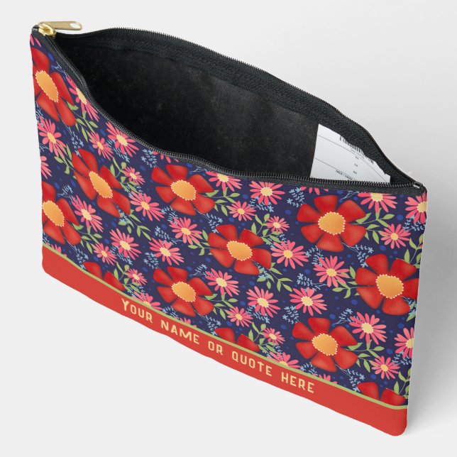 Stylische Red Floral Muster Custom Cosmetic Bag Zubehörtasche (Offen)
