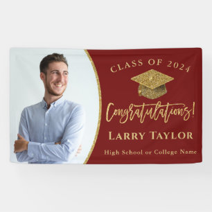 Stylische Red Gold Graduate Foto Graduation Party Banner