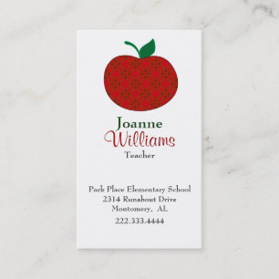 Stylische Red Kariert Apple Teacher Business Card Terminkarte