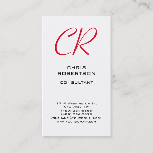 Stylische Red Monogram Schwarz-weiß Business Card Visitenkarte (Vorderseite)