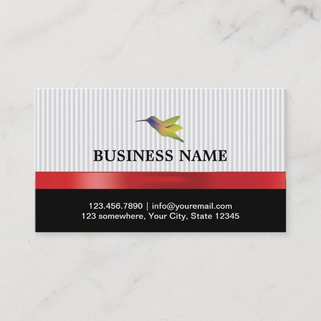 Stylische Red Ribbon Hummingbird Business Card Visitenkarte (Vorderseite)