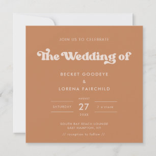 Stylische Retro-Braunzucker-Quadrat-Hochzeit Einladung