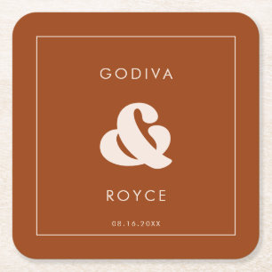 Stylische Retro-Hochzeit in verbranntem Orange Rechteckiger Pappuntersetzer