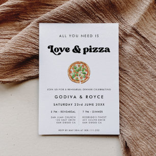 Stylische Retro-Liebe-und-Pizza-Hochzeitsprobe Einladung