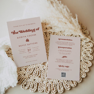 Stylische Retro Pfirsich Rosa Hochzeit Einladung