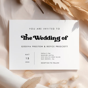 Stylische Retro-Schwarz-Weiß-Minimalist-Hochzeit Einladung