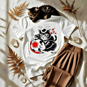 Stylische Samurai-Katze Japan Fußball für Fußballf T-Shirt