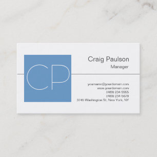 Stylische Schwarz-weiß Blue Monogram Business Card Visitenkarte