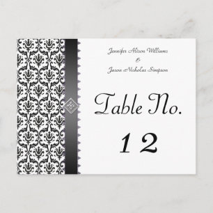 Stylische Schwarz-Weiß-Damaske-Tischnummer Postkarte