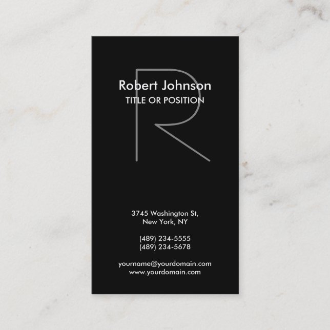 Stylische Schwarz-weiß Gray Monogram Business Card Visitenkarte (Vorderseite)
