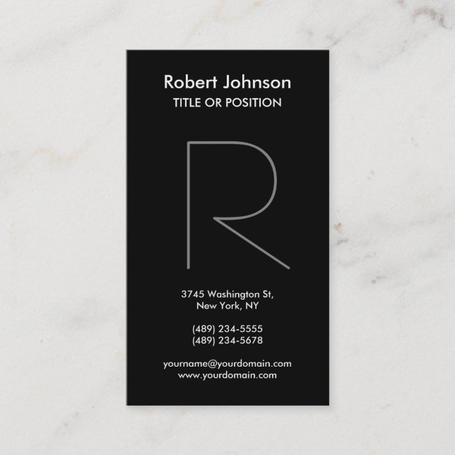 Stylische Schwarz-weiß Gray Monogram Business Card Visitenkarte (Vorderseite)