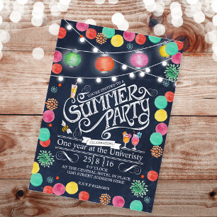 Stylische schwarze Sommerparty-Lampions-Einladung Einladung