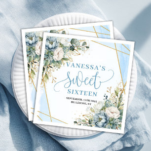 Stylische Sweet 16 Blaue Florale Grünzeug Serviett Serviette