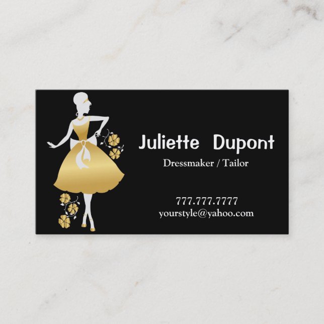 Stylische Tailor Dressmaker Black Business Card Visitenkarte (Vorderseite)