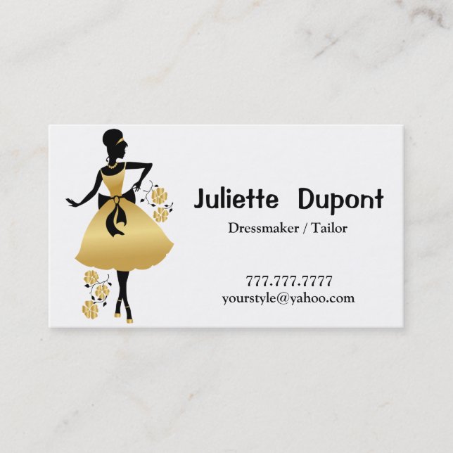 Stylische Tailor Dressmaker Black Business Card Visitenkarte (Vorderseite)