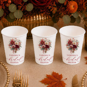 Stylische tiefrote Herbst-Brautparty-Papierbecher Pappbecher