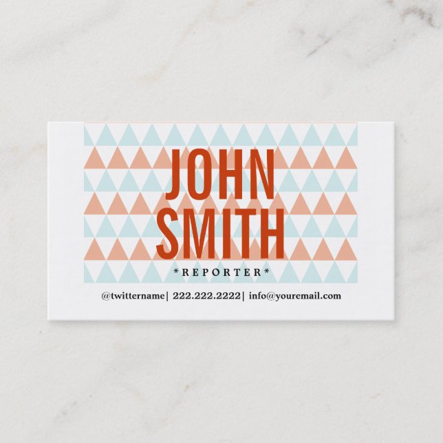 Stylische Triangle Pattern Reporter Business Card Visitenkarte (Vorderseite)