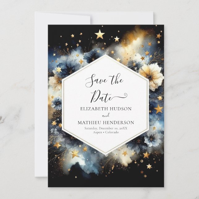 Stylische Typografie Celestial Wedding Save The Date (Vorderseite)