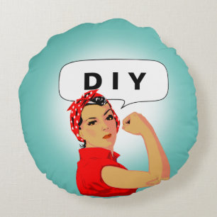 Stylische Vintage-Frau & DIY-Text auf Türkis Rundes Kissen