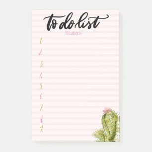 Stylische Wasserfarbe-Kaktus-Rosa-gestreifte To-Do Post-it Klebezettel