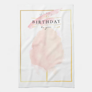 Stylische Wasserfarbe Zuckerwatte Geburtstag Geschirrtuch
