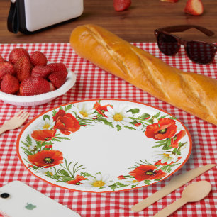 Stylische White Daisies Red Poppies Blume Wreath Pappteller