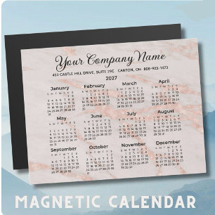 Stylischer 2027 Blush Rose Marmor Kalender Geschäf Magnetkarte