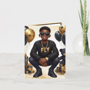 Stylischer afroamerikanischer Junge Schwarz/Gold G Karte