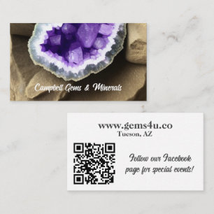 Stylischer Amethyst Geode mit QR Code Visitenkarte