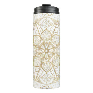 Stylischer Boho Weißgold Mandala Blumenmuster Thermosbecher