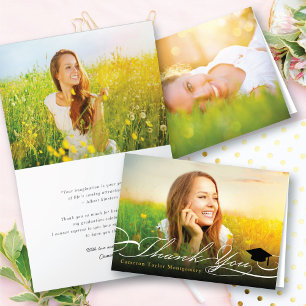 Stylischer Chic Schriftzug Abschlussmütze Foto Abs Dankeskarte