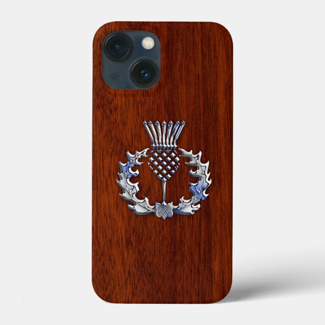Stylischer Chrome und Mahogany Wood Scottish Thist Case-Mate iPhone Hülle (Rückseite)