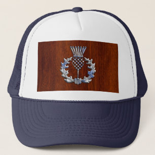 Stylischer Chrome und Mahogany Wood Scottish Thist Truckerkappe