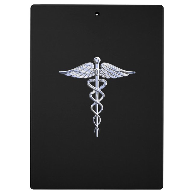 Stylischer Chrome wie Caduceus Medical Symbol Klemmbrett (Rückseite)